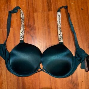 Victoria's Secret green Satin Bra with Logo Straps - 34D